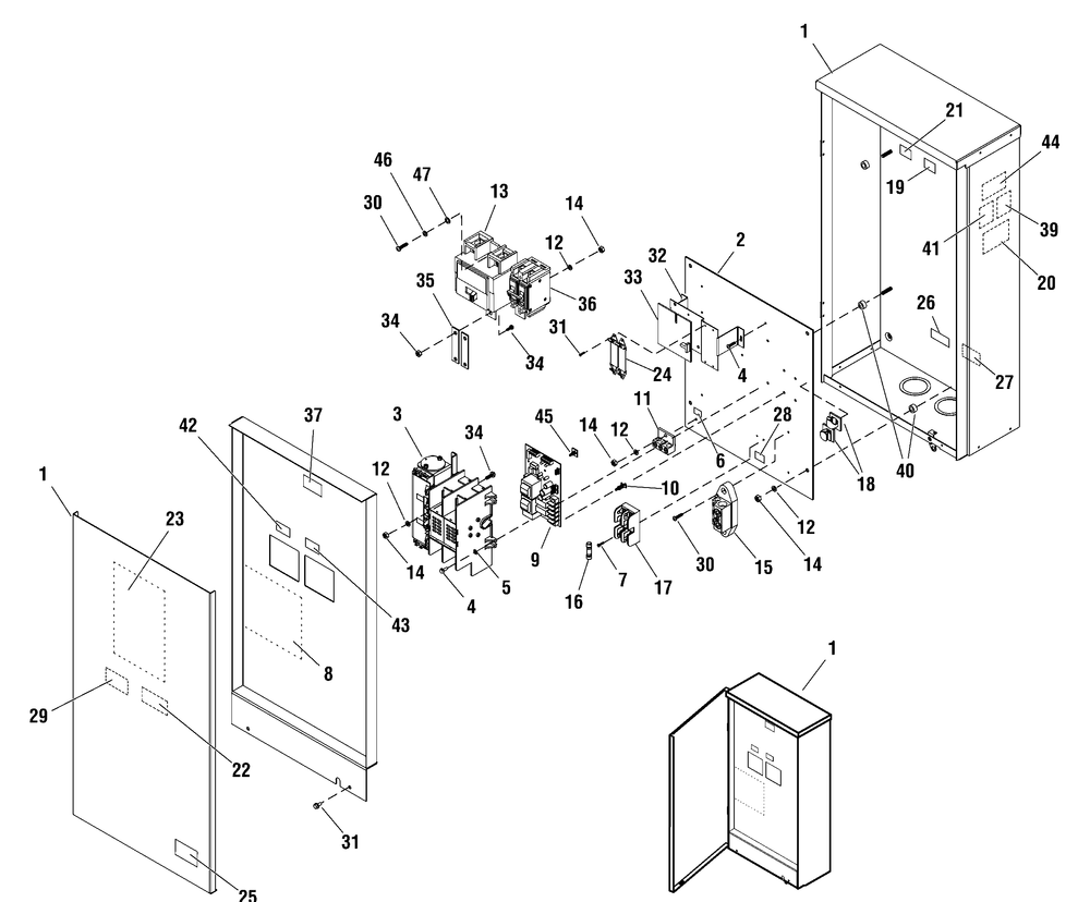 Transfer Switch - Hinged Enclosure Diagram and Parts List for 040488-00  Briggs and Stratton Generator